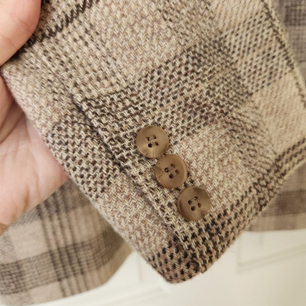 Austin Hill Beige Brown Plaid 100% Wool Blazer Jacket Preppy Winter Work Office - Picture 5 of 12